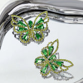 Sparkling Green Rhinestone Butterfly Earrings
